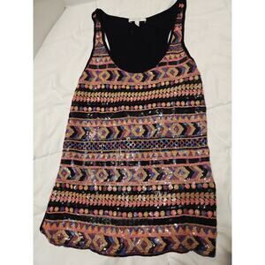 Y2k Festive Delias Top Womens S Tank Top Pink Sequins Sleeveless Asimetrical